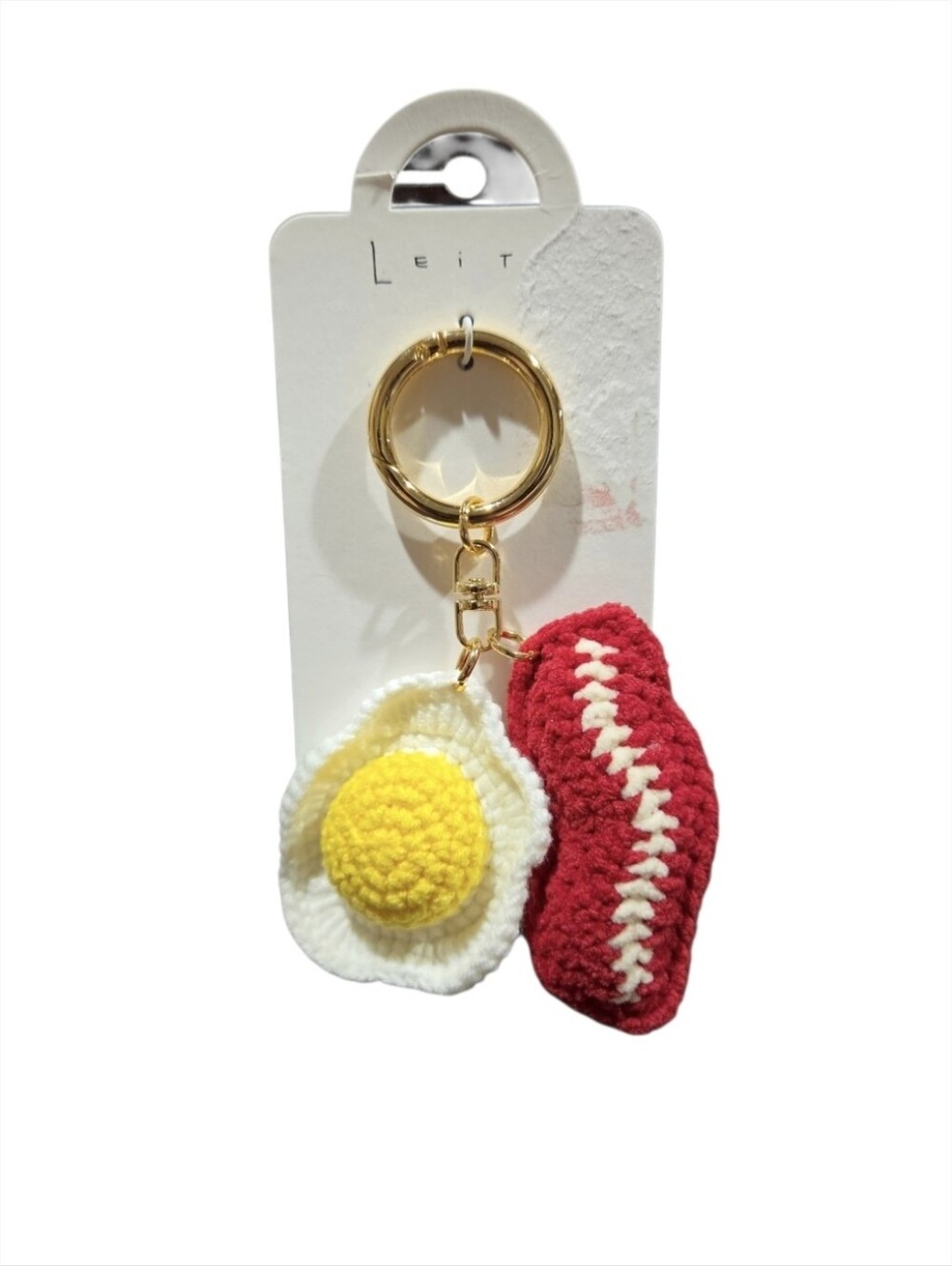 Leit Crochet Bacon and Egg Bag Charm/key Charm NWT